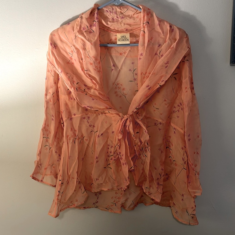 Karol Richardson peach floral sheer blouse.